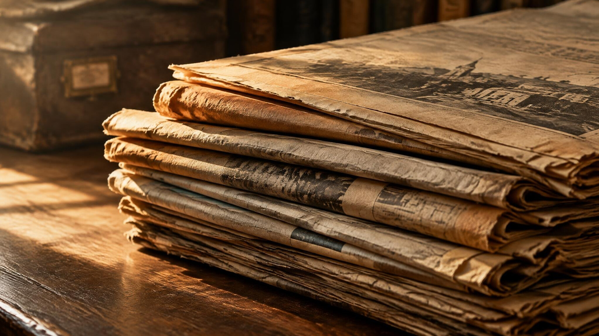 Pile of folded newspapers close up